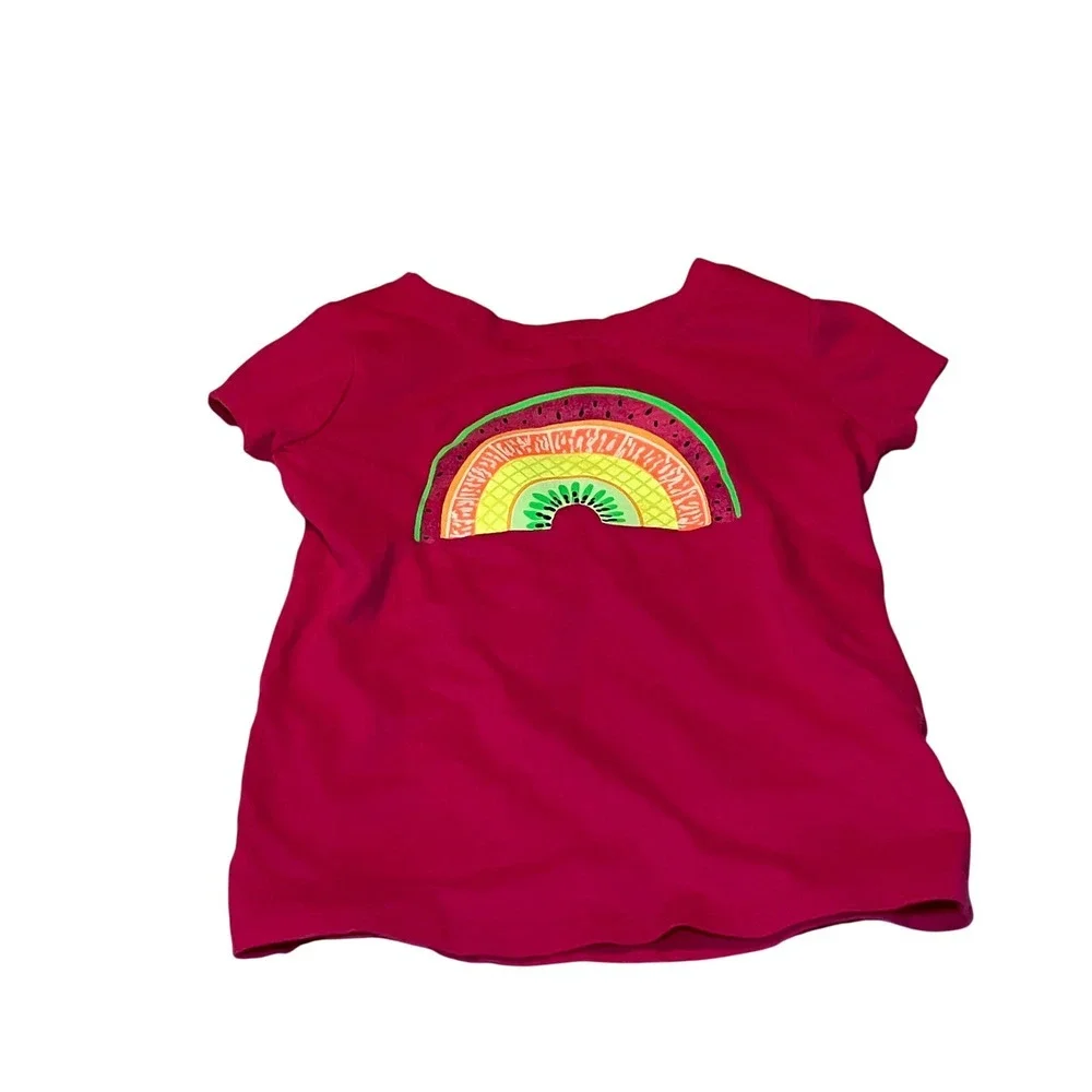 Cat & Jack Wonder Nation Kids XS 4-5 Pink Rainbow Fruit Shirt Shorts Set
